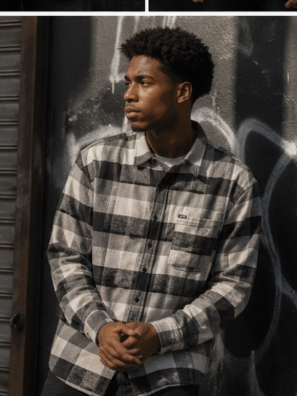 Hollister Black & White Plaid Button-Down Shirt - Picture 5 of 6